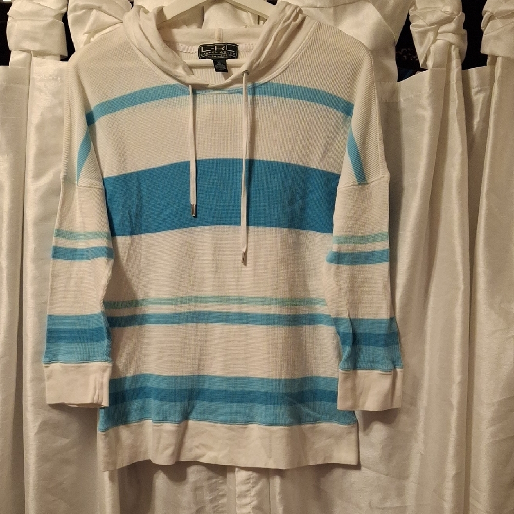 Ralph Lauren White Hoodie with Light Blue Trim XL